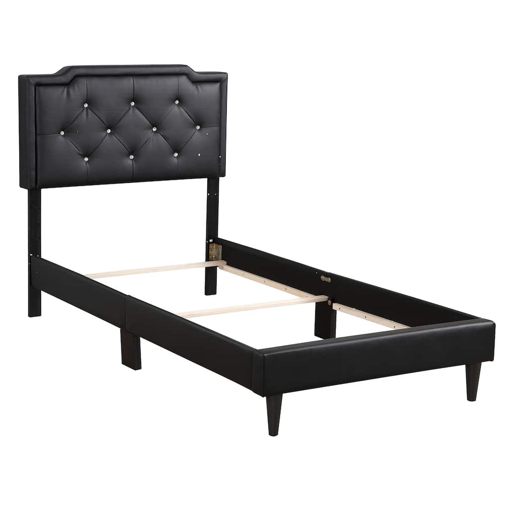 Jeweled Upholstered Tufted Twin Panel Bed - 81" - Black