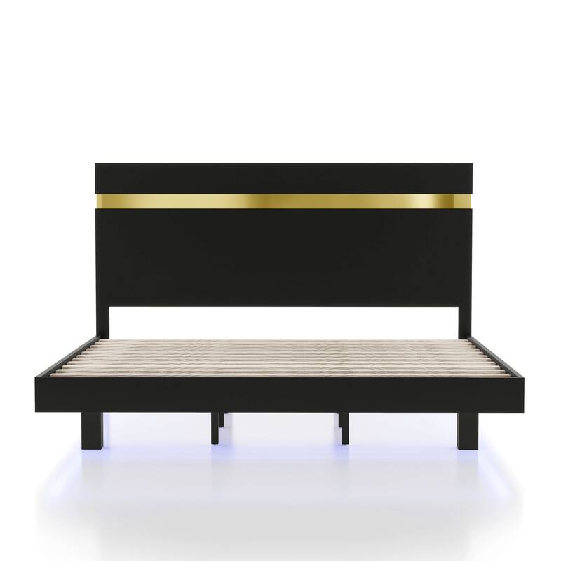 Furniture of America Halifax Modern 4-Piece Wood Black Platform Bedroom Set with Underbed LED