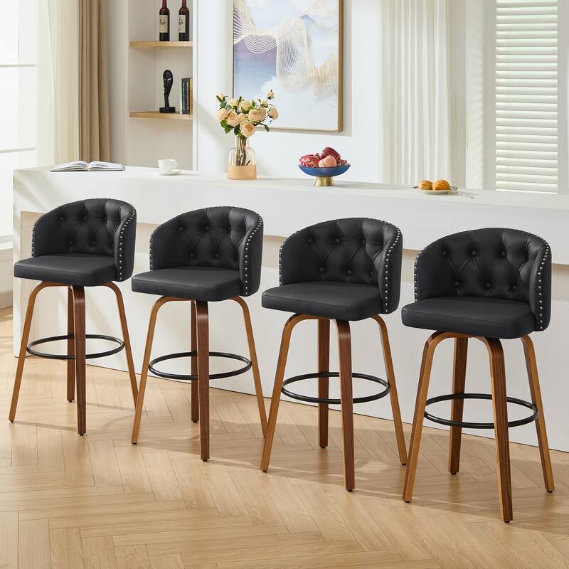 25.5"/28"Faux Leather Upholstered Wood Frame Swivel Counter or Bar Height Bar Stool, Set of 2/4
