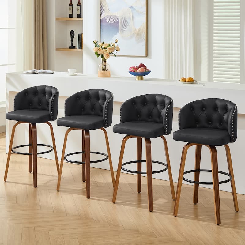 25.5" Faux Leather Upholstered Bentwood Swivel Counter Height Bar Stool, Set of 2/4
