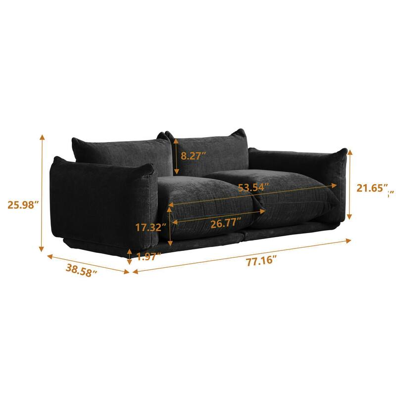 2-Seat Chenille Upholstered U-Shape Sectional Sofa