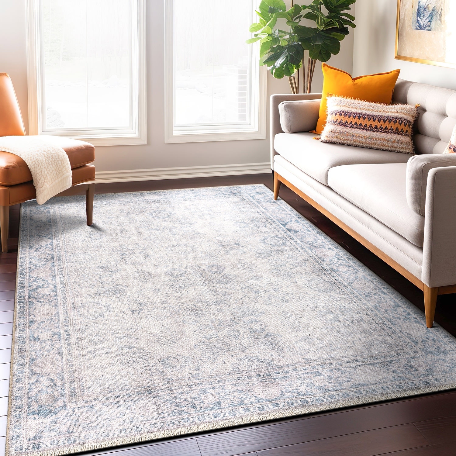 World Rug Gallery Transitional Distressed Vintage Machine Washable Area Rug