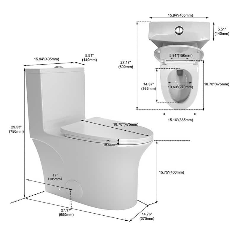 Elongated One-Piece Toilet with Soft-Close Seat