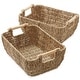 preview thumbnail 18 of 45, Hyacinth Seagrass Oval Storage Baskets with Wooden Handles Woven Bins