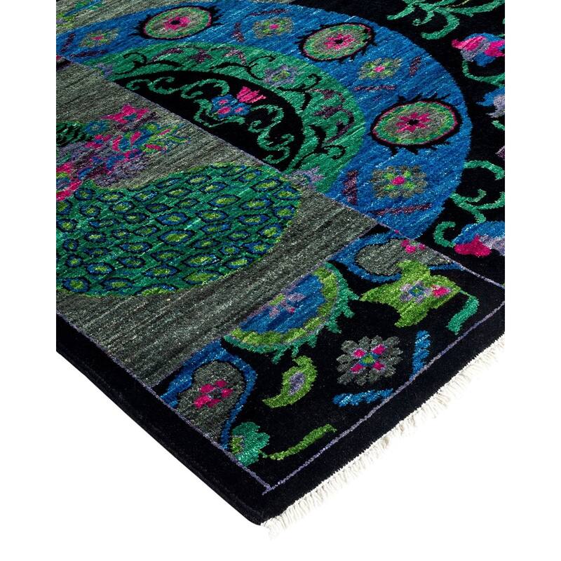 Overton Hand Knotted Wool Vintage Inspired Modern Contemporary Suzani Black Area Rug - 8' 1" x 10' 0"