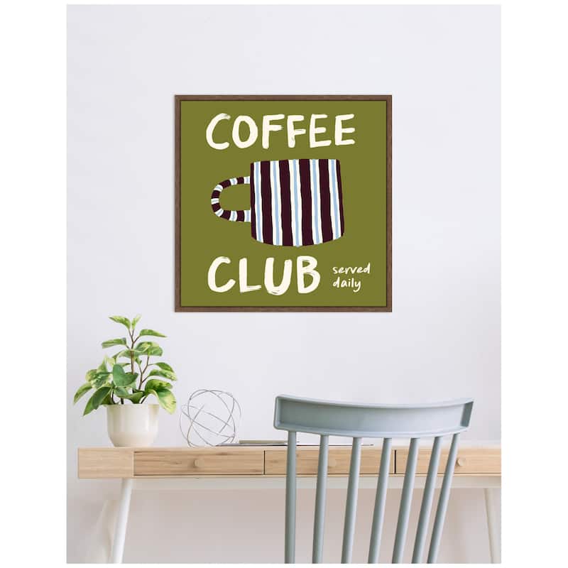 Kate and Laurel Coffee Club Kitchen Sage Green by Lucky Guava Framed Canvas Wall Art Print