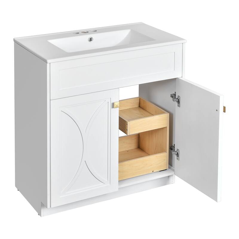 60"Bathroom Vanity with Ceramic Sink Combo, Modern Freestanding Storage Cabinet with Gold Handles, Soft Closing Doors