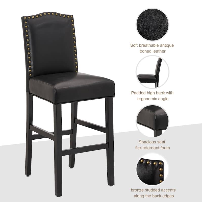 Glitzhome Set of 4 45"H PU Riveted Upholstered Pub/ Bar chairs Bar Stools