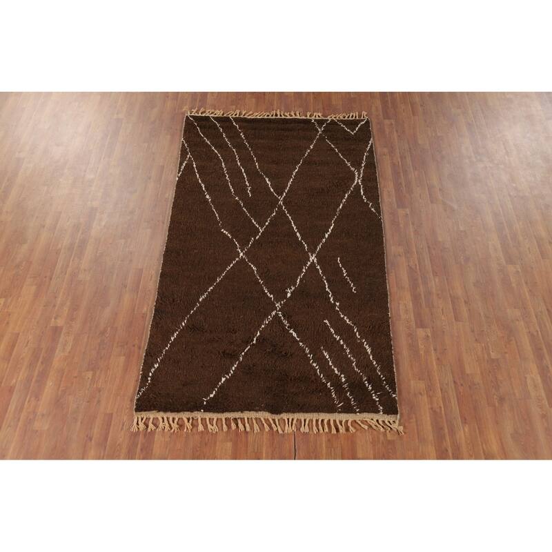 Hand Knotted Oriental 100% Wool Carpet Modern Geometric Brown Moroccan Area Rug - 8' 6'' X 5' 0''