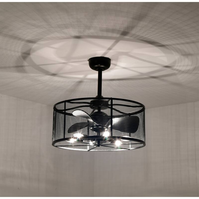 Anlo 23 Inch Matte Black 6-Light 3-Blades Ceiling Fandelier with Remote
