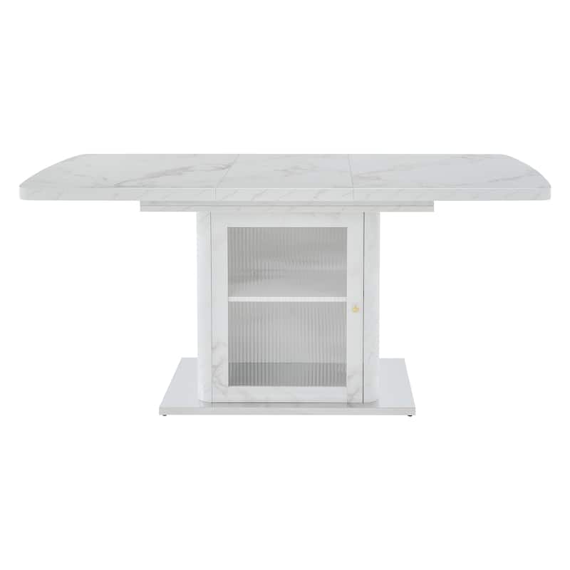 47.24"-63"Modern Rectangle Dining Table, Stretchable, with Printed Black Marble Table Top+Storage Cabinet Table Leg