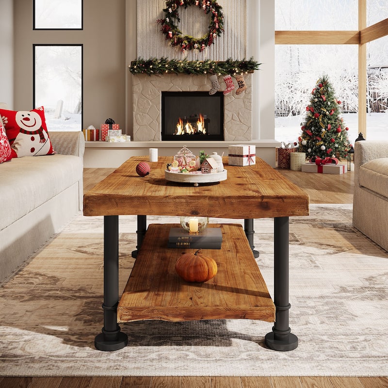 47" Solid Wood Coffee Table, Rectangular Accent Center Table