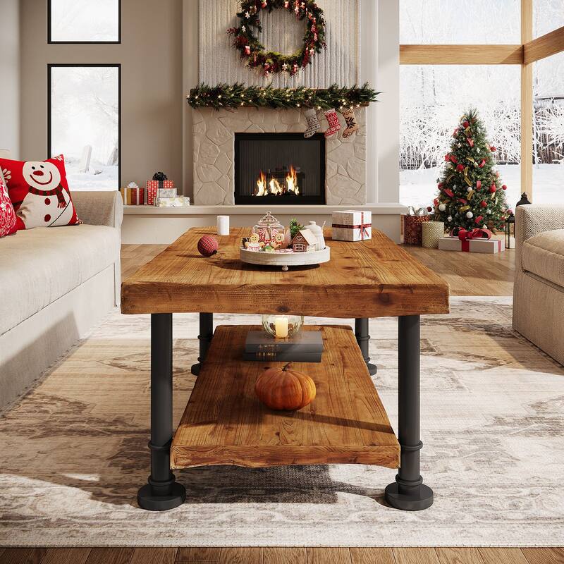 Solid Wood Coffee Table, 47" Rectangular Accent Center Table