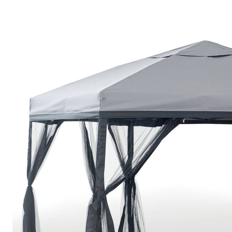 Furniture of America Tam 11x11 Outdoor Garden 2-tier Steel Gazebo with Soft Top Canopy and Mosquito Netting