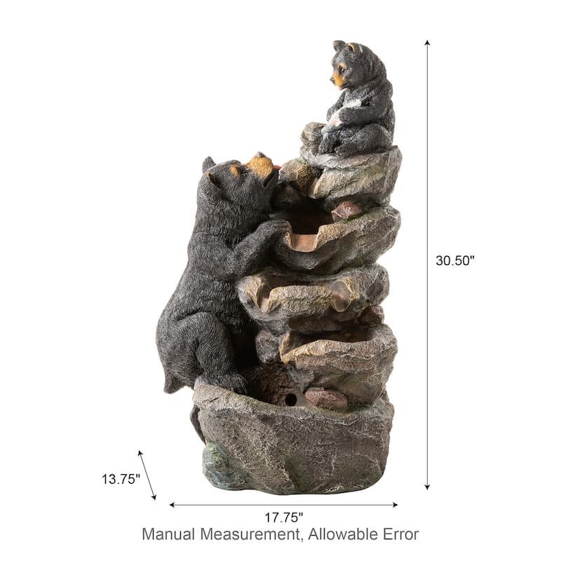 Glitzhome 30.5"H 4-Tiered LED Lighted Mom & Baby Bear Polyresin Outdoor Floor Fountain
