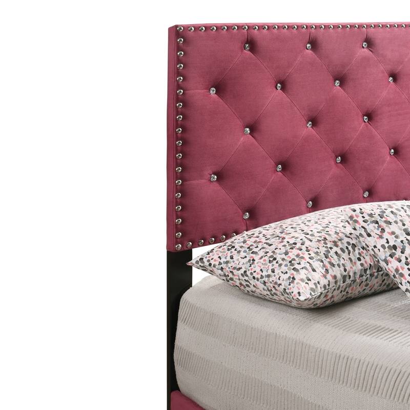 Velvet Upholstered Tufted Twin Panel Bed - 77" - Red