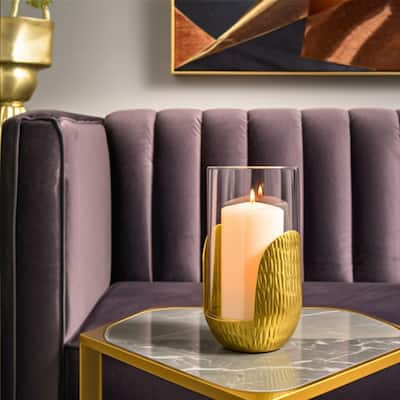 Metal Glass Pillar Candle Holder Hammered Modern Glam Taper Accent