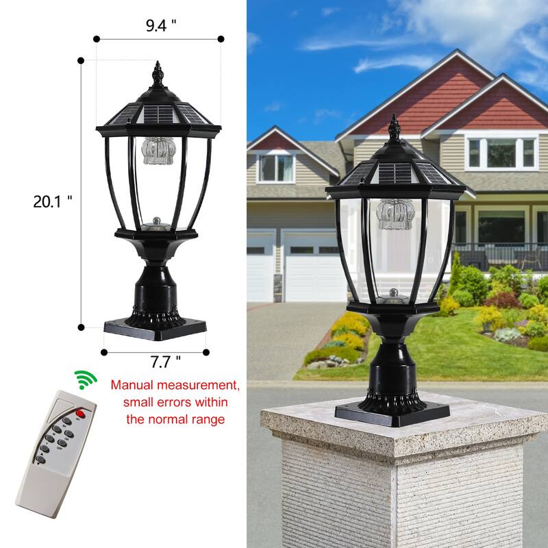 1-Light Black Aluminium Solar Outdoor Post Light Set Column Headlights