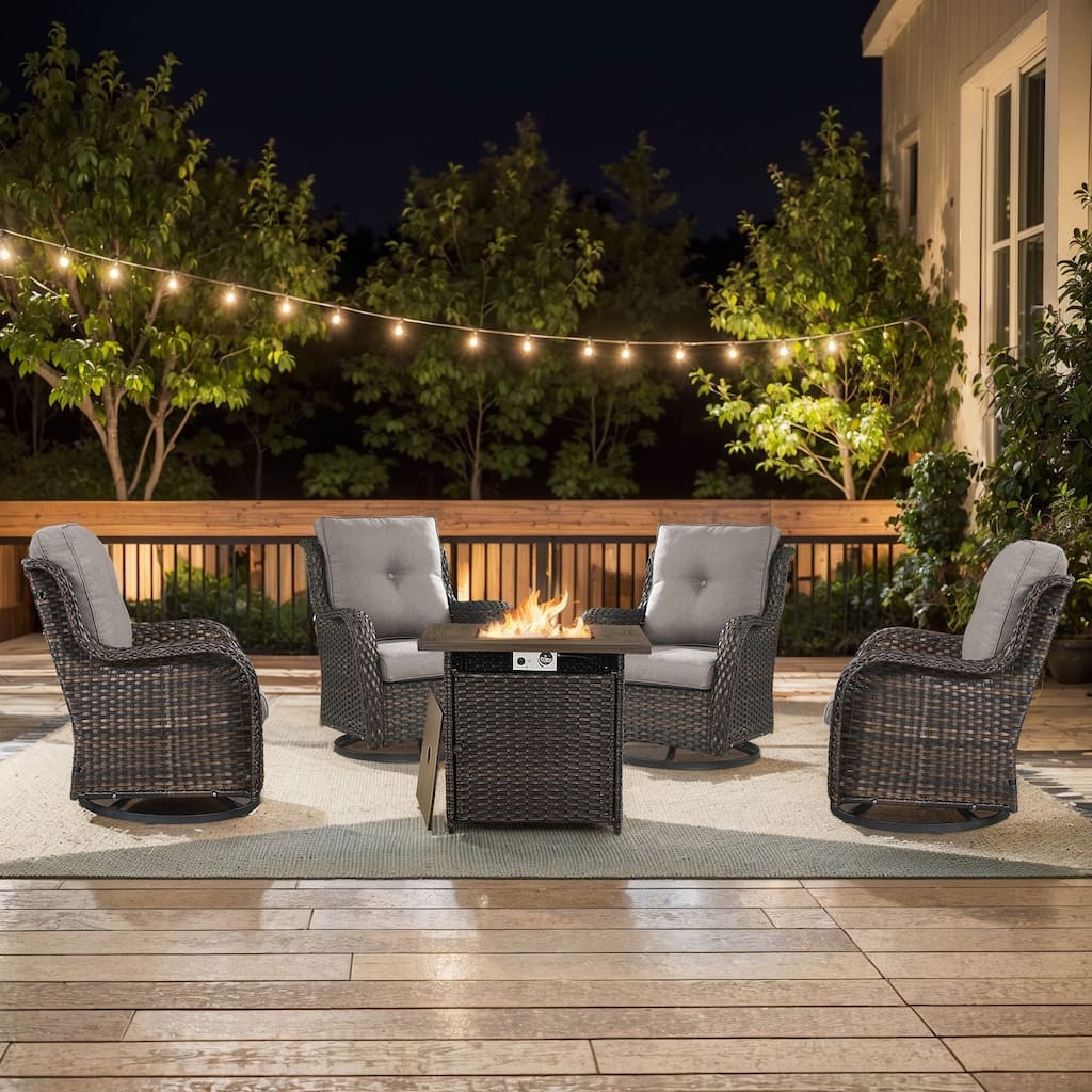 Pocassy Fire Pit Table with 4PCS Swivel Chairs