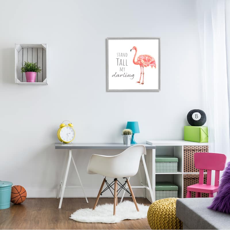 Stupell Stand Tall My Darling Motivational Phrase Pink Flamingo Framed Wall Art