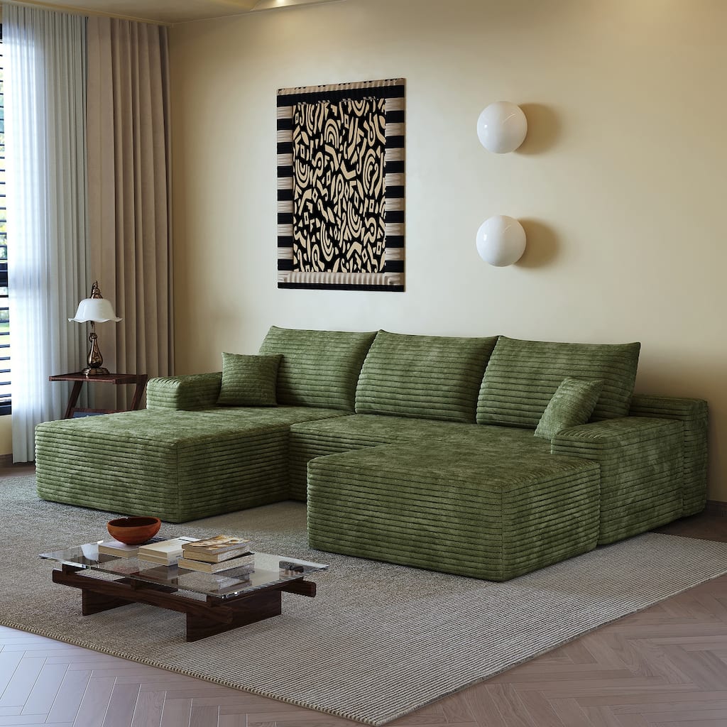 Sofa 107-in Casual Green 3 -seater Left Reclining Sectional with 1 Ottoman - 8' x 10'