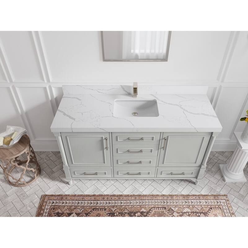 Willow Collections 60 in. W x 22 in. D Aberdeen Single Bowl Sink Bathroom Vanity with Countertop - 2" Calacatta Laza - Coventry Gray