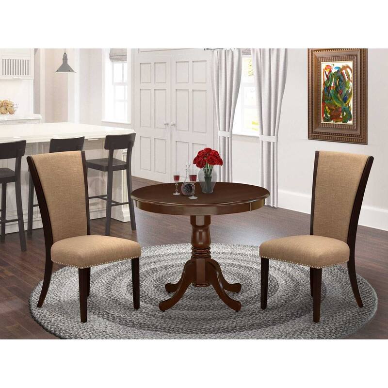 3-Piece Mahogany Finish Solid Wood Top - Dining Room Set - Seats 4