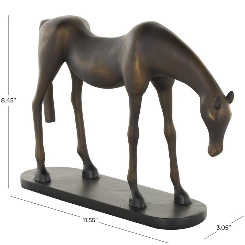 Polystone Horse Decorative Sculpture with Brushed Gold Accents and Black Oval Base - Bronze - Roche River Decor