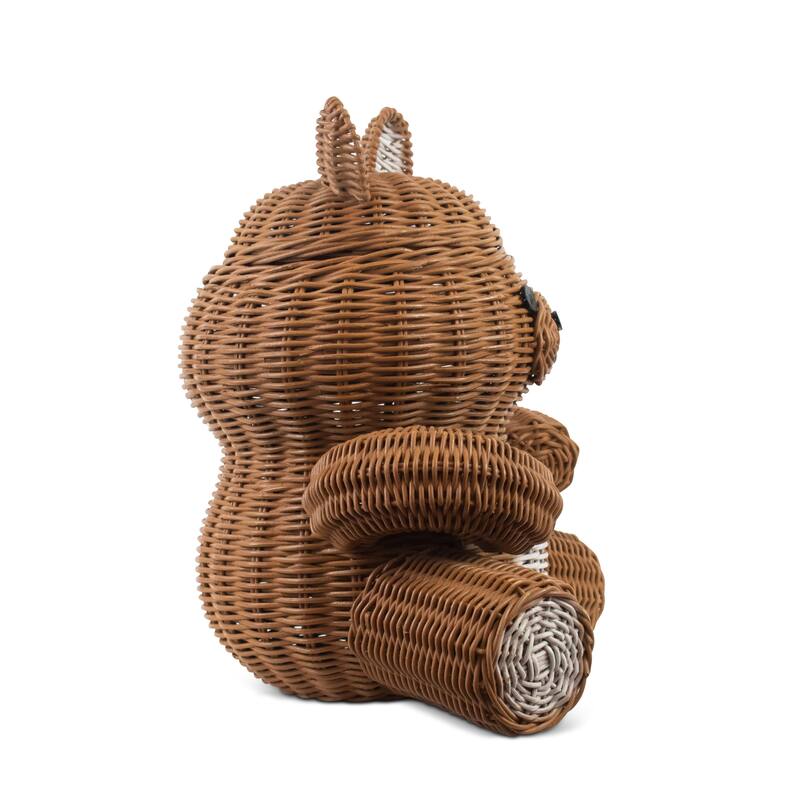 Brown Bear Rattan Storage Basket with Lid Decorative Home Decor Hand Woven Shelf Organizer Cute Handmade Handcrafted Gift