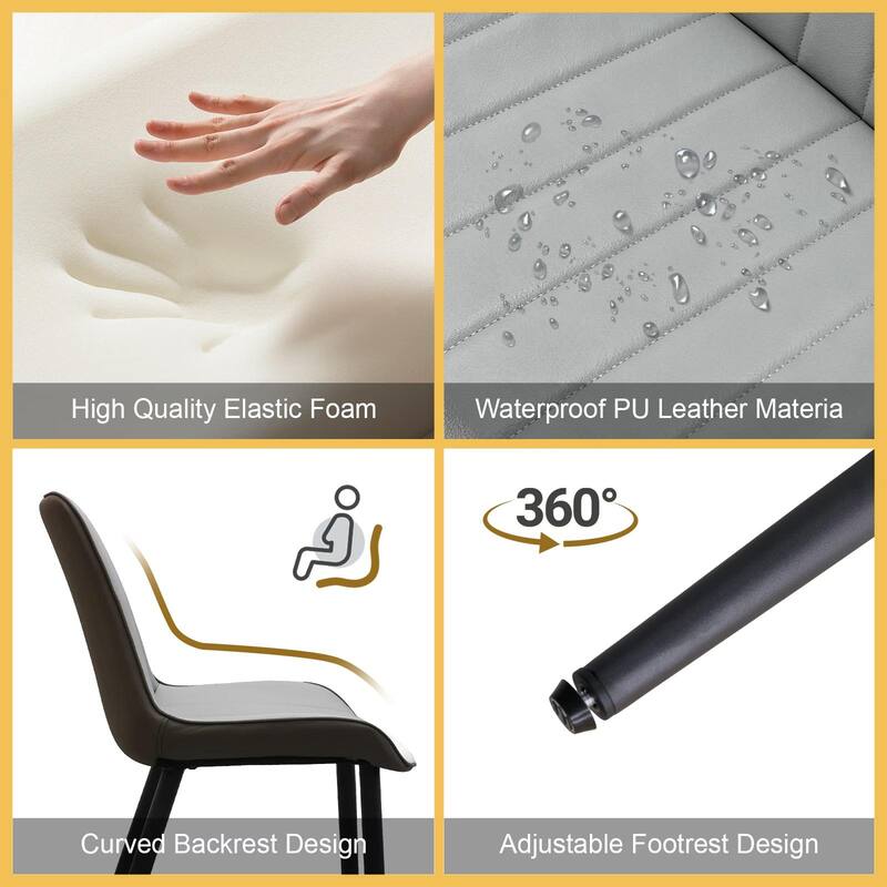 PU Leather Dining Chair with Metal Legs, Wave Pattern Upholstered Armless Chair Set of 4 for Kitchen, Restaurant, Living