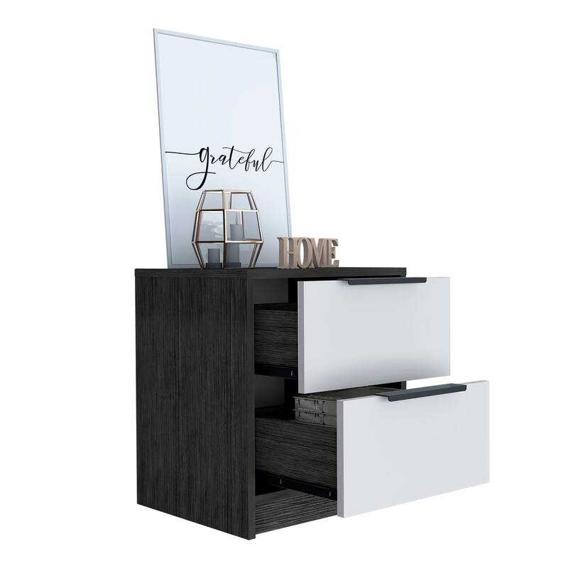 Bedroom Nightstand Two Drawers Metal Handle Smokey Oak