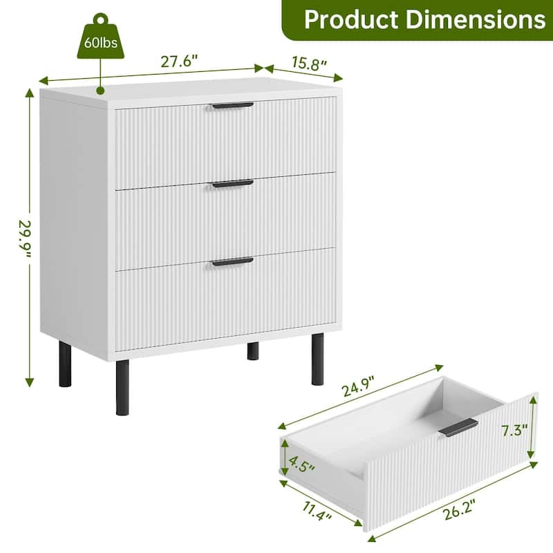 27.6'' Fluted 3 Drawer Dresser, with Anti-Tipping Device
