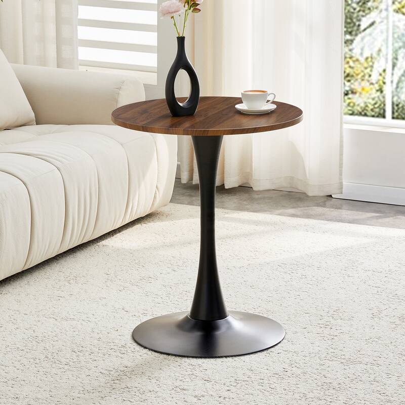 Round Dining Table, 23.6" Circle Tulip Table with Thickened Tabletop & Metal Pedestal, Mid Century Modern Bistro Table