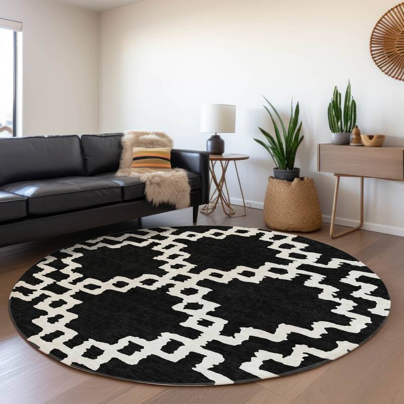 Premium Washable Super Soft Geo Trellis Mayfield Rug - Black - 8' x 8'