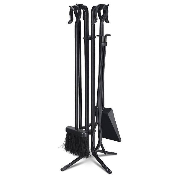 slide 2 of 15, 5 Pieces Fireplace Iron Standing Tools Set - base: 8" x 8" x 28" (L x W x H)