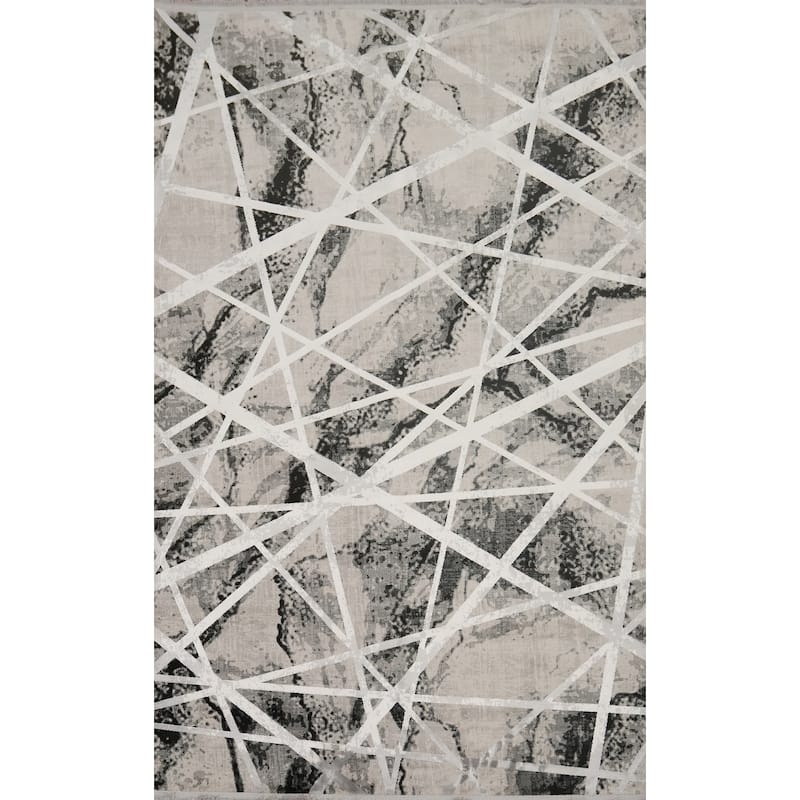 Machine Made Oriental Polyester Carpet Modern All-Over Greys & Charcoal Modern Area Rug - 7' 5'' X 5' 2''