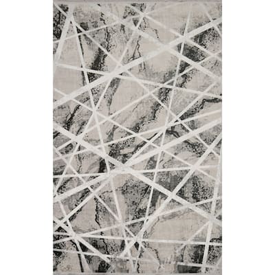 Machine Made Oriental Polyester Carpet Modern All-Over Greys & Charcoal Modern Area Rug - 7' 5'' X 5' 2''