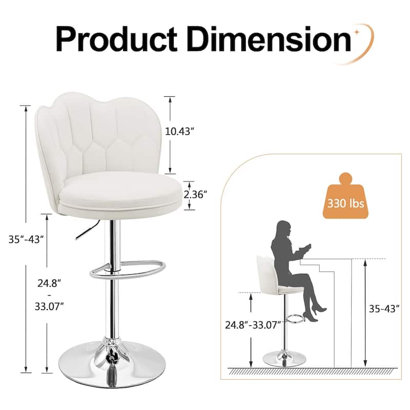 VECELO Set of 4 Barstools, Adjustable Bar Stools with Back, Velvet Armless Kitchen Stool