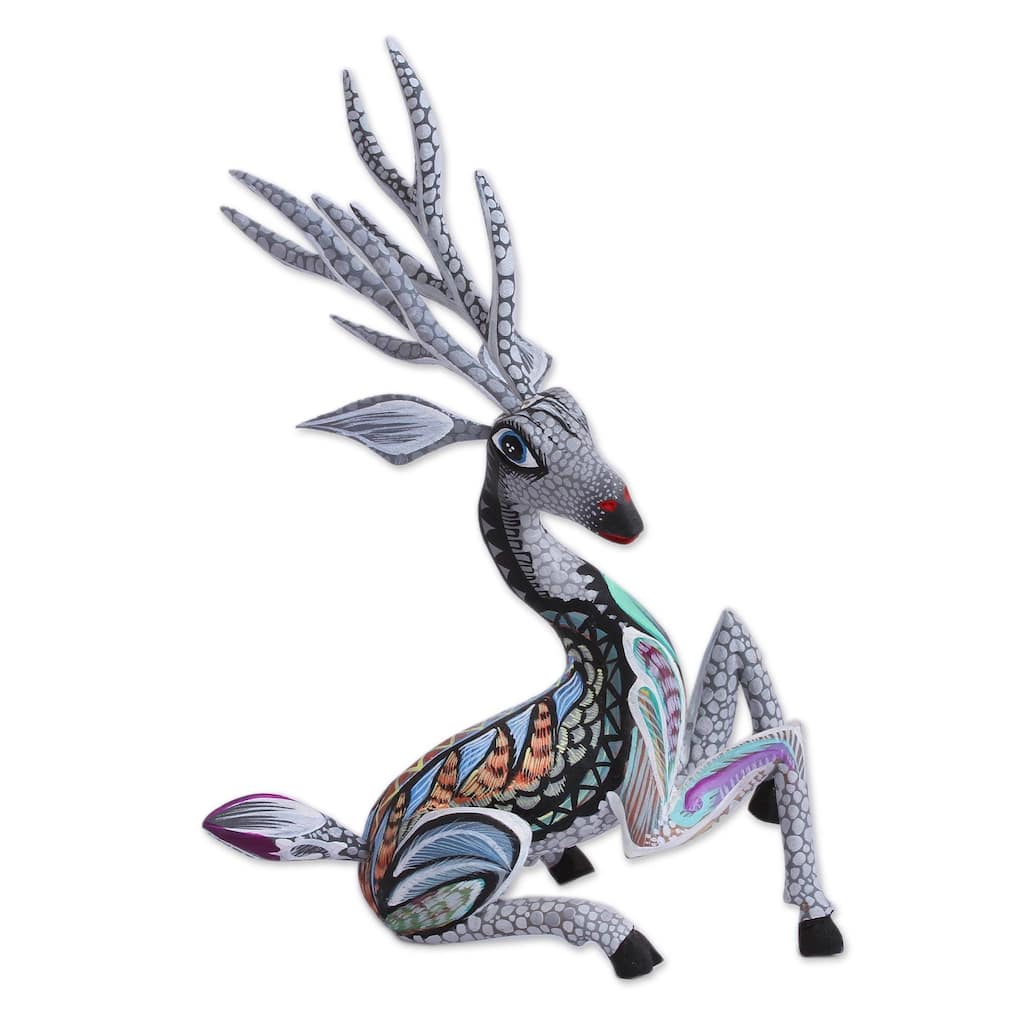 NOVICA Grey Deer, Wood alebrije sculpture - 9.25" H x 6.5" W x 4.6" D