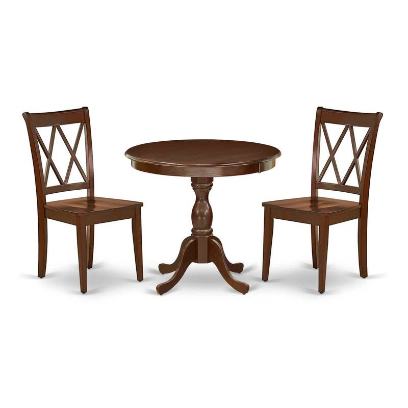3-Piece Mahogany Finish Solid Wood Top - Dining Room Set - Seats 4