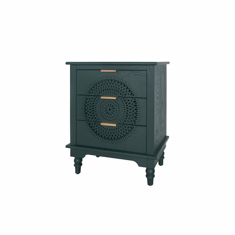 Hollow-Carved 3-Drawer Dresser with Metal Handles