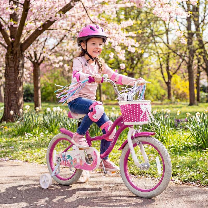 Gymax 16'' Kids Bike w/Training Wheels Hand Coaster Brakes Adjustable - Rose Red