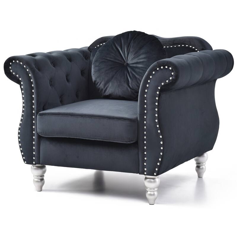 Velvet Chair with Hardwood Frame and Wood Legs