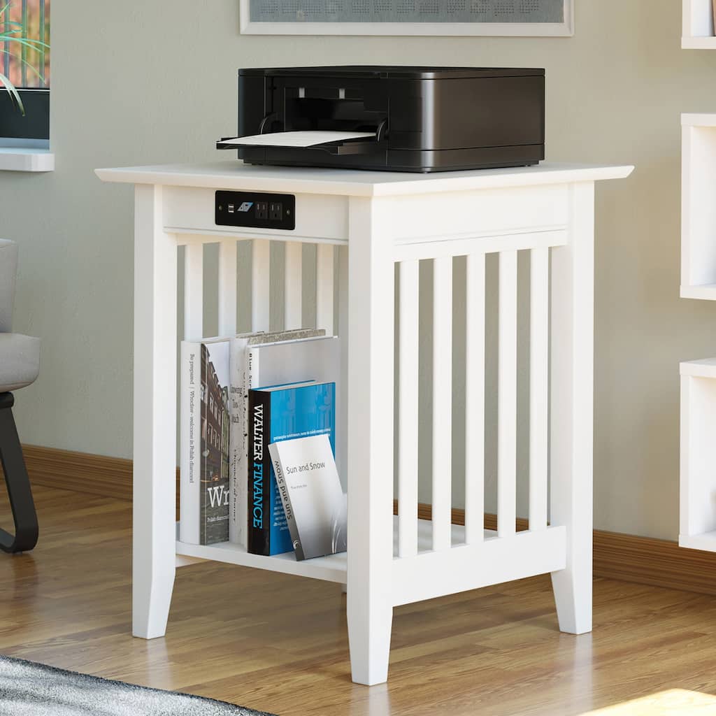 AFI Mission Printer Stand with Built-in Charger in White