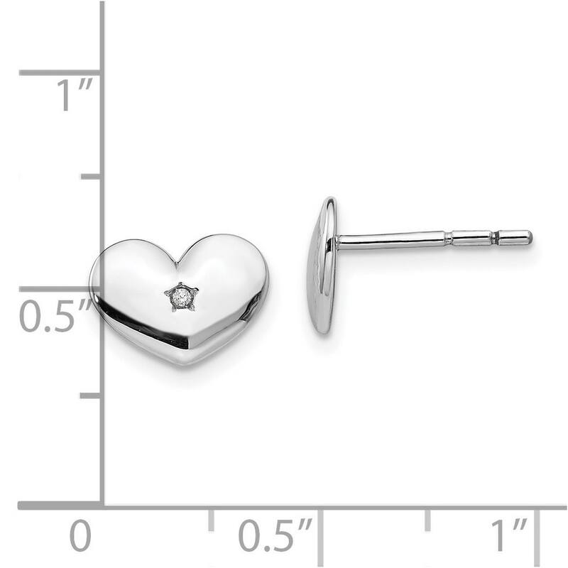Curata Polished Ss White Ice Diamond Love Heart Post Earrings - 8x10.3mm Wide