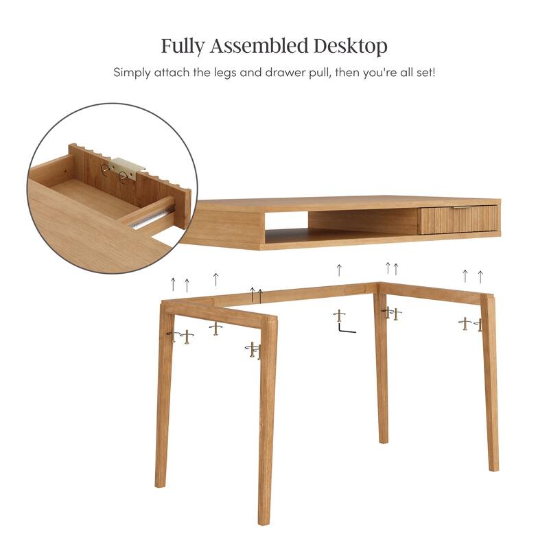 Jasper Small Home Office Desk with Storage, Bohemian Writing Desk with Drawer and Open Cubby