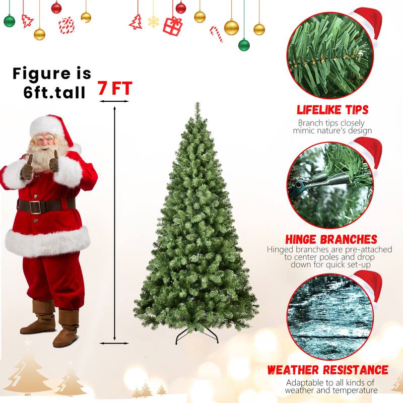 7ft Pre-Lit PVC Christmas Tree with 400 UL Lights, 1072 Tips, Auto-Unfold Memory Wire, Easy Assembly with Stable Metal Stand