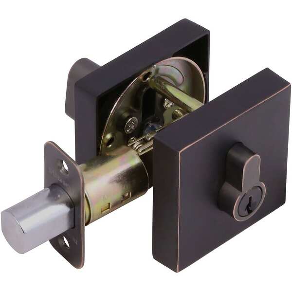 Design House 581827 Square Deco Keyed Entry Deadbolt with Square Rose - Oil Rubbed Bronze