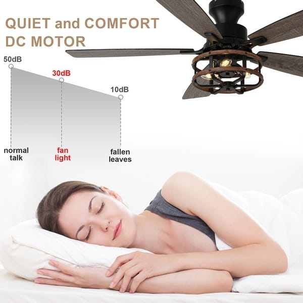 dimension image slide 1 of 2, Bella Depot 52" Black Industrial Flush Mount Ceiling Fan with Light and Remote 6-speed Reversible DC Motor Low Profile Fan