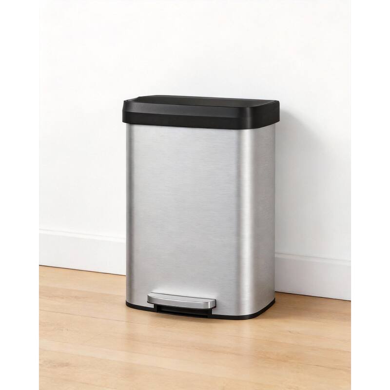 Metal Step-on Trash Can, with Lid - Stainless Steel - 13.2 Gallons